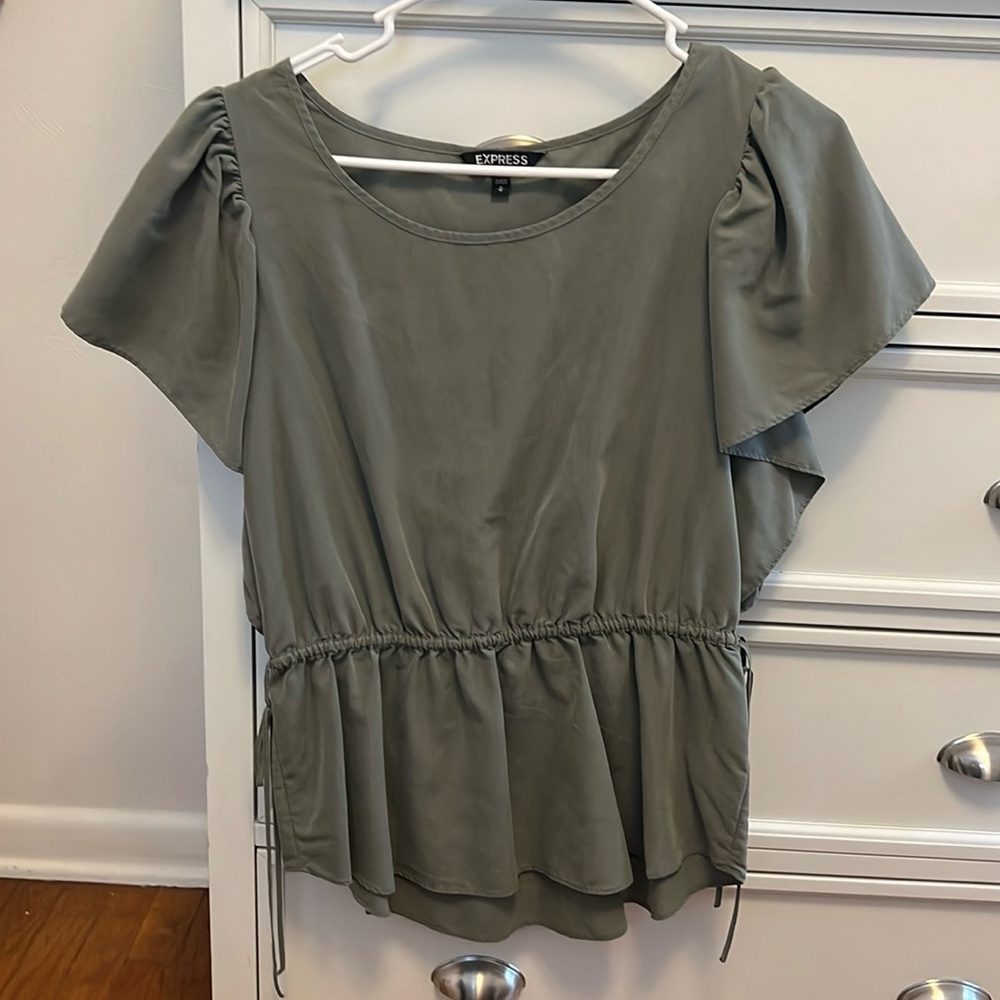 Green Cinch Waist Blouse from Express